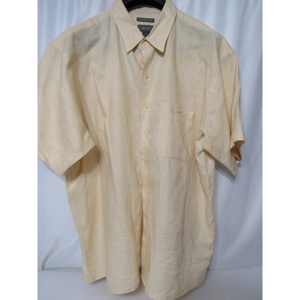 Bruno Men's Washable Linen Short-Sleeved Button-Down Shirt Size XL Breathable‎